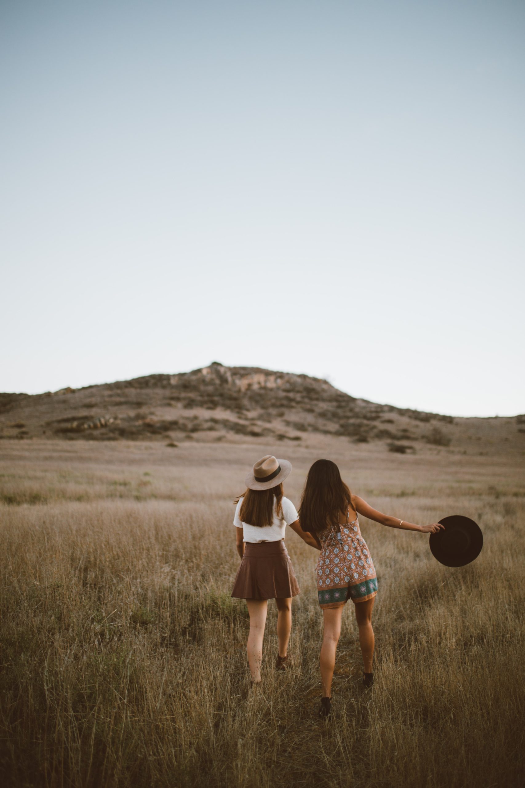Image of two young girls holding hands while walking through a field. This image is representative of the support you can get while working through EMDR therapy in Los Angeles, CA. | 90504 | 90505